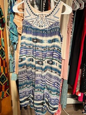 Xhilaration Blue and Cream Aztec Midi Dress